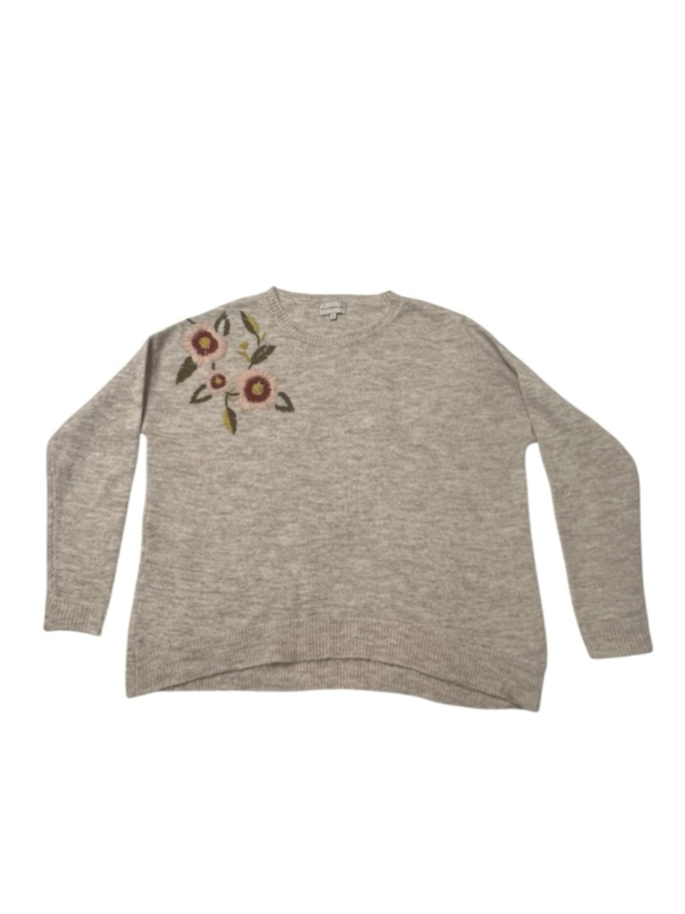 SILVERFLINT Beige Floral Embroidered Crew Neck Sweater S